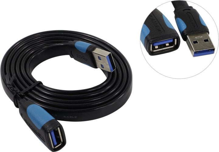 Кабель Vention VAS-A13-B100, USB 3.0 A–A, 1 м, плоский