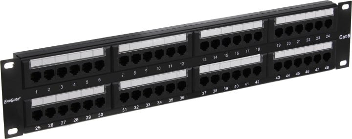 Exegate EX281085RUS Патч-панель UTP 19" 48 port кат.6 ExeGate  разъём KRONE&110 (dual IDC), 2U, RoHS, цвет черный