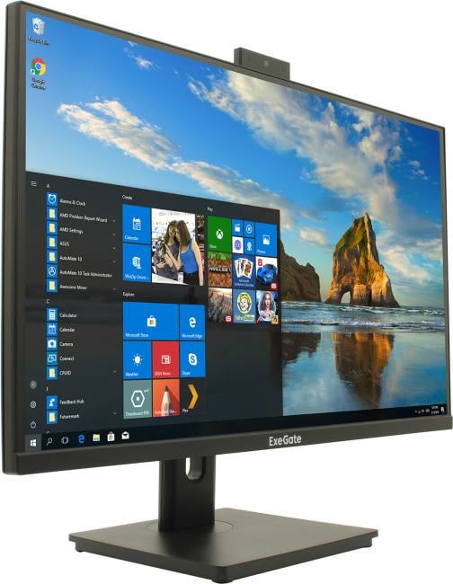 Монитор 27" ExeGate SuperView EA2707CA IPS 2560x1440, 75 Гц, 5 мс, 16:9, 250 кд/м², HDMI 2.0, DP, 3.5 Jack, USB Hub, динамики (2x2 Вт), веб-камера (2 Мп), FreeSync, черный