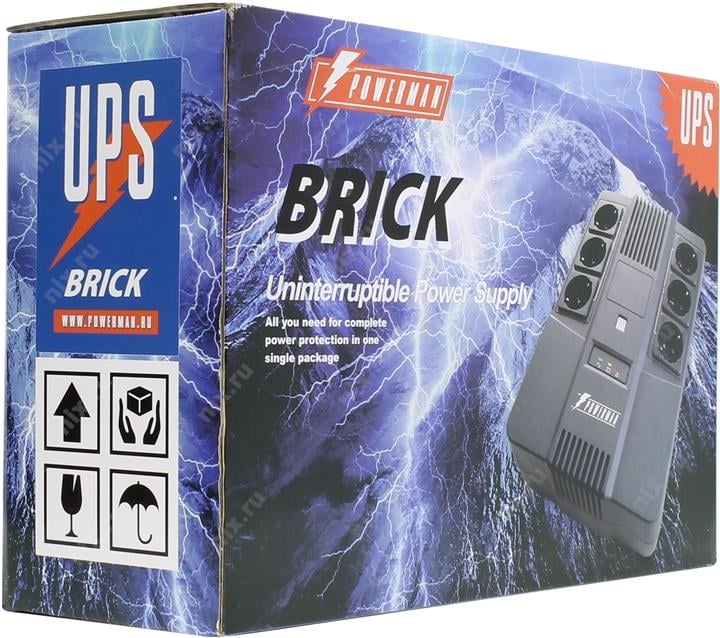 UPS 600VA PowerMAN Brick 600, 6 евро розеток,  защита телефонной линии/RJ45