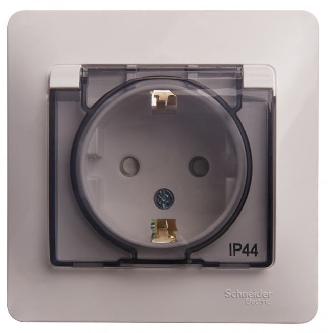 Розетка Schneider Electric Glossa GSL000148, белый, с заземлением, шторки