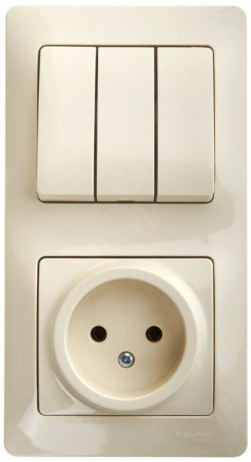 Schneider Electric GSL000276 Блок: розетка + выключатель  трехклавишный бежевый (GSL000276)