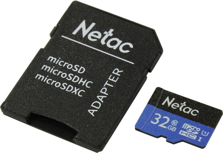 Netac <NT02P500STN-032G-R> microSDHC Memory Card 32Gb UHS-I  U1  +  microSD-->SD Adapter