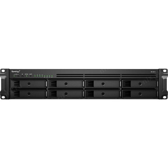 Сетевое хранилище Synology RS1221RP+, Rack 2U, QC2.2GHzCPU/4GbDDR4(upto32)/RAID0,1,5,6,10/upto 8 hot plug HDDs SATA(3,5'or2,5')(upto 12 with RX418)/2xUSB3.2/1eSATA/iSCSI/4xGbE(+1Expslot)/2xIPcam(upto 40)/2xPS/norail