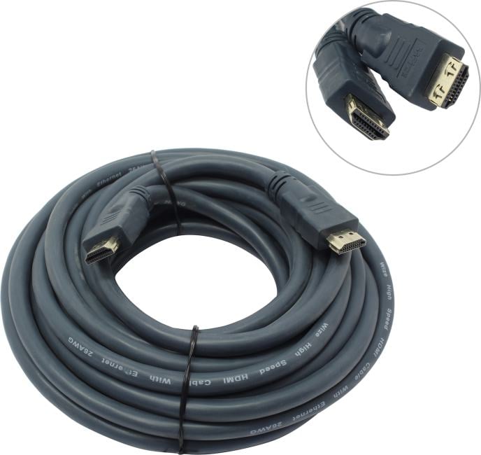 Кабель HDMI Wize [CP-HM-HM-7.5M] 7.5 м, v.2.0, K-Lock, soft cable, 19M/19M, 4K/60 Hz 4:2:0/30 Hz 4:4:4, Ethernet, позол.разъемы, экран, темно-серый, пакет