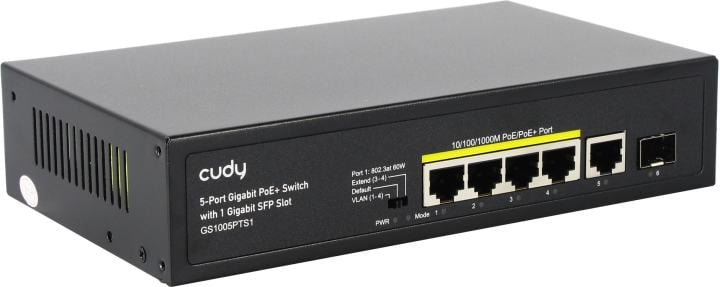 CUDY <GS1005PTS1> 5-Port Gigabit PoE+ Switch (4UTP 1000Mbps  PoE+  SFP)