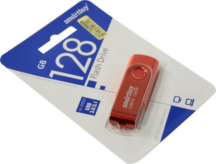 USB флеш накопитель_128 Gb SmartBuy Twist Red USB 3.0 пластик-металл/поворотная/R/W 70/40Mb/SB128GB3TWR