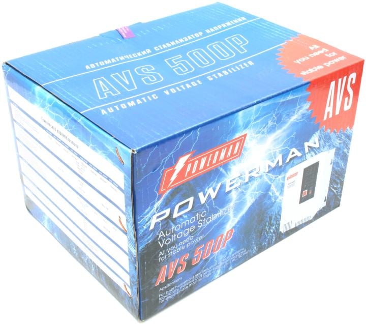 Стабилизатор Powerman AVS 500 P  (вх.110-260V, вых.220V ± 8%, 500VA, 2  розетки  Euro)