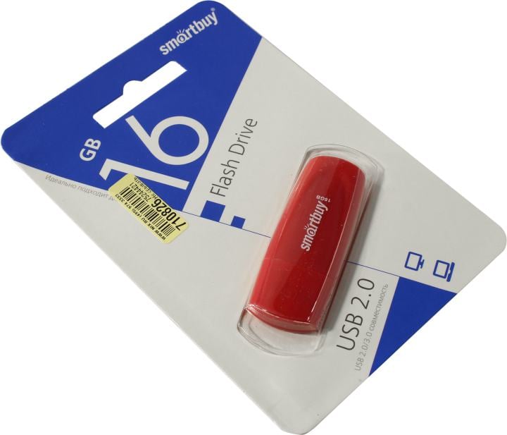 Флеш накопитель 16Gb USB 2.0 SmartBuy Scout SB016GB2SCR, красный (SB016GB2SCR)