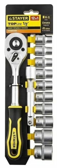 Набор головок STAYER 27750-H12  standard: 1/2 на пластиковом рельсе трещотка удлинитель 10-24мм 12ш