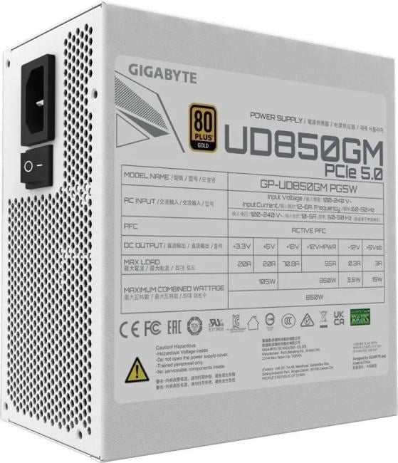 GP-UD850GM WHITE Блок питания Gigabyte ATX 850W GP-UD850GM 80+ gold (20+4pin) APFC 120mm fan  8xSATA  Cab  Manag RTL