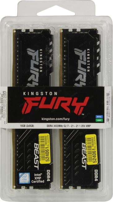 Kingston Fury Beast <KF436C17BBK2/16> DDR4 DIMM 16Gb KIT  2*8Gb <PC4-28800> CL17