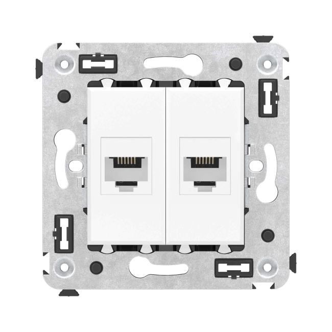 Телефонная розетка DKC 4400614 RJ-12 без шторки в стену двойная,  "Белое облако", "Avanti"