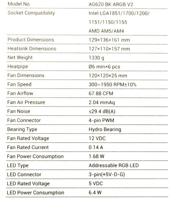Deepcool <R-AG620-BKAMMN-GJD> AG620 BK  ARGB V2 (115x/1200/1700/1851/AM4/AM5,29.4дБ,300-1950об/мин,Al+тепл.трубки)