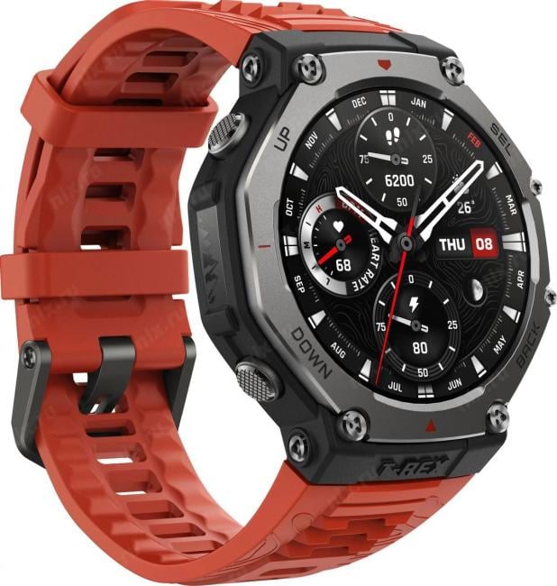 1746757 Amazfit T-Rex 3 A2323 48.5мм 1.5" AMOLED  корп.темно-серый  рем.красный  разм.брасл.:145-210мм ()