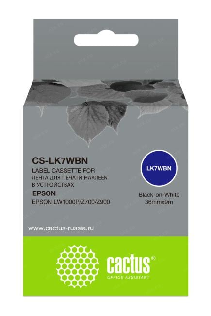 Картридж ленточный Cactus CS-LK7WBN  черный  для  Epson LW1000P/Z700/Z900