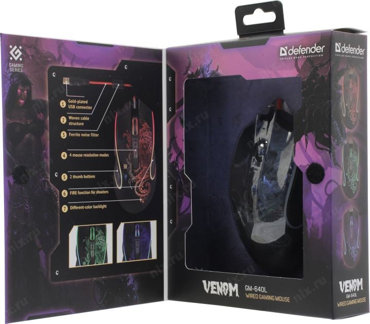 Defender Gaming Mouse Venom <GM-640L> (RTL)  USB 7btn+Roll <52640>