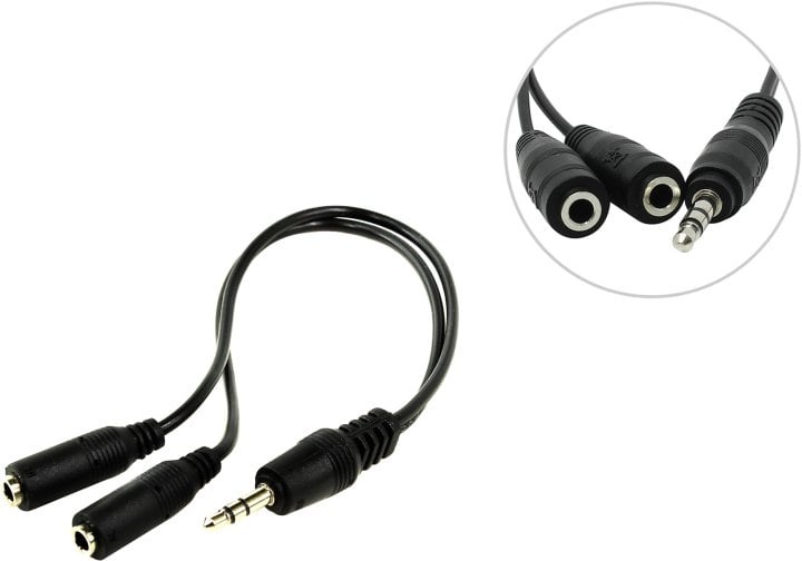 Кабель-разветвитель Jack 3.5mm(M)-2xJack 3.5mm(F), 10 см, черный 5bites (AA-3MF2-02BK)