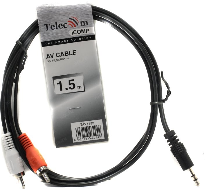 Telecom Кабель соединительный (TAV7183-1.5M) 3.5 Jack (M) - 2xRCA (M), стерео, аудио,  1.5м [6926123462942]