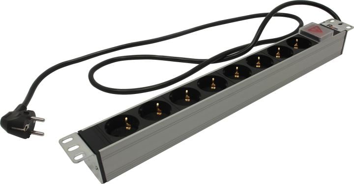 Блок розеток ЦМО R-16-8S-V-440-1.8, 8×Schuko, 16А, 1U, серый