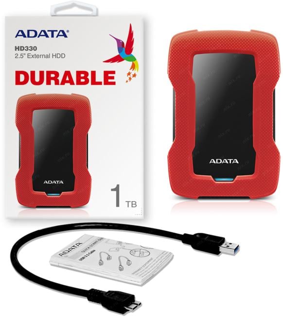 ADATA <AHD330-1TU31-CRD> Durable HD330 Red USB3.1 Portable 2.5" HDD 1Tb  EXT  (RTL)