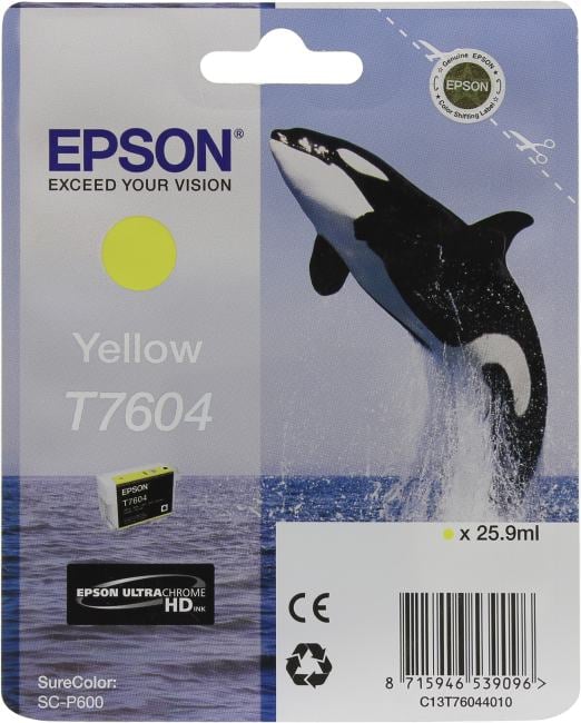 Картридж струйный Epson T7604 (C13T76044010), желтый, оригинальный