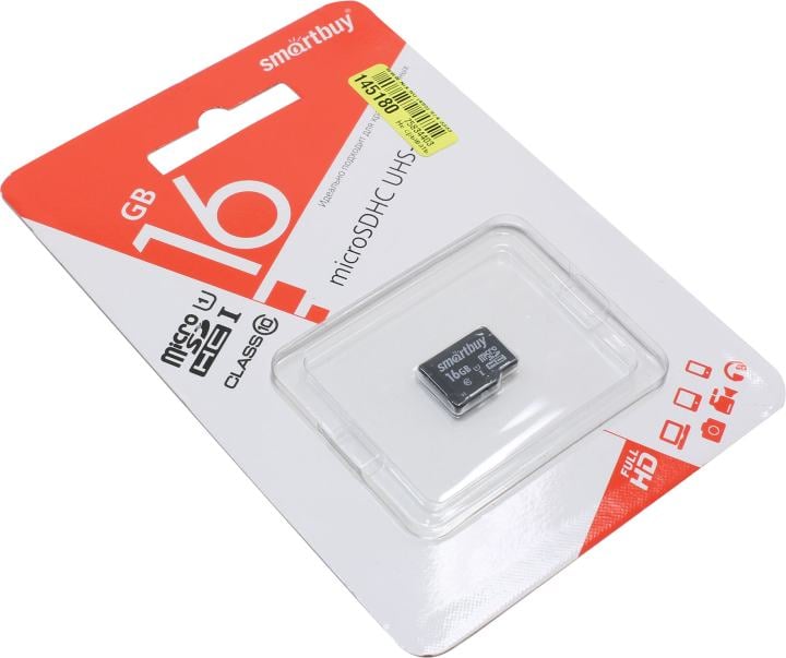 <084934> Карта памяти microSD .16Gb SmartBuy Class 10, UHS Class 1 [SB16GBSDCL10-00]