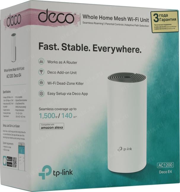 TP-LINK <Deco E4(1-pack)> Mesh Wi-Fi System  (2UTP 100Mbps, 802.11a/b/g/n/ac)