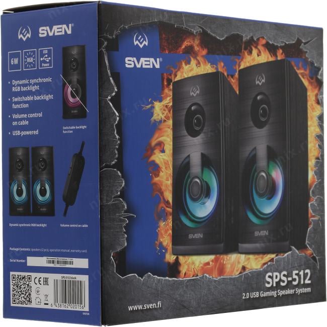 Колонки SVEN SPS-512 Black (2x3W, дерево, питание  от  USB)
