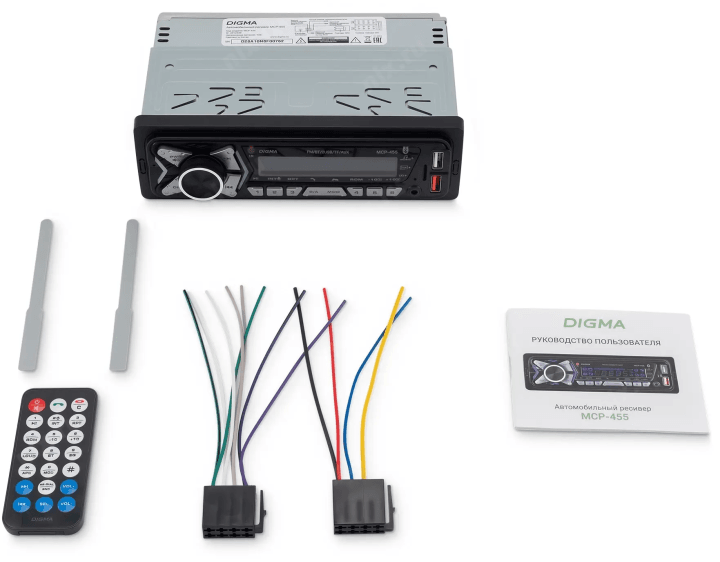 Автомагнитола Digma MCP-455 1DIN 4x50Вт v5.0 USB 2.0  AUX 4 ПДУ