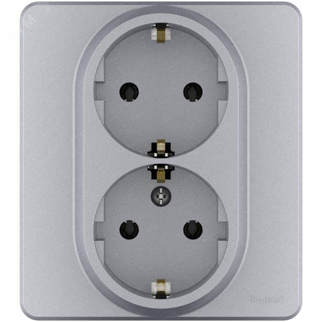 Legrand 673752 Розетка 2 x 2К+З немецкий стандарт 16 А 250 В~  INSPIRIA алюминий (673752)