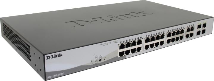 Коммутатор D-Link DGS-1210-28MP/FL1A, L2, 24×PoE, 4×Combo, PoE 370Вт