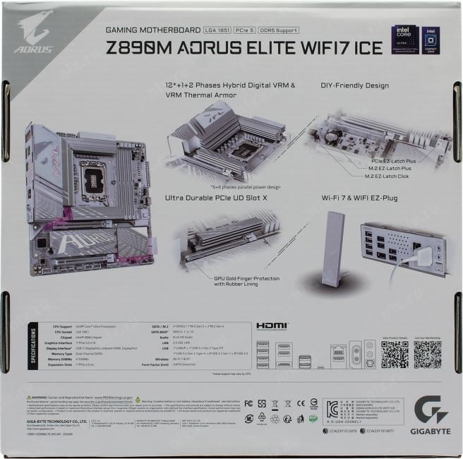 GIGABYTE Z890M A ELITE WIFI7 ICE (RTL) LGA1851 <Z890> 2xPCI-E HDMI+DP  2.5GbLAN+WiFi+BT  SATA  MicroATX 4DDR5