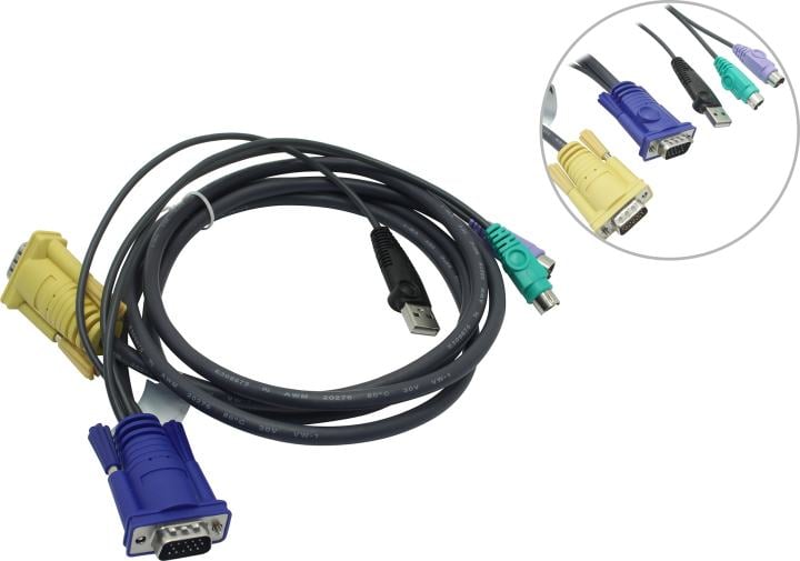 Кабель ATEN 2L-5302UP, KVM USB-PS/2 Hybrid, 1.8 м