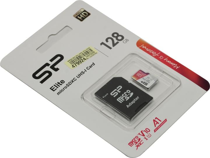 Карта памяти MicroSDXC_128 Gb Silicon Power Elite 100Mb/s UHS-I/V10/A1/SP128GBSTXBV1V20SP/SD адаптер
