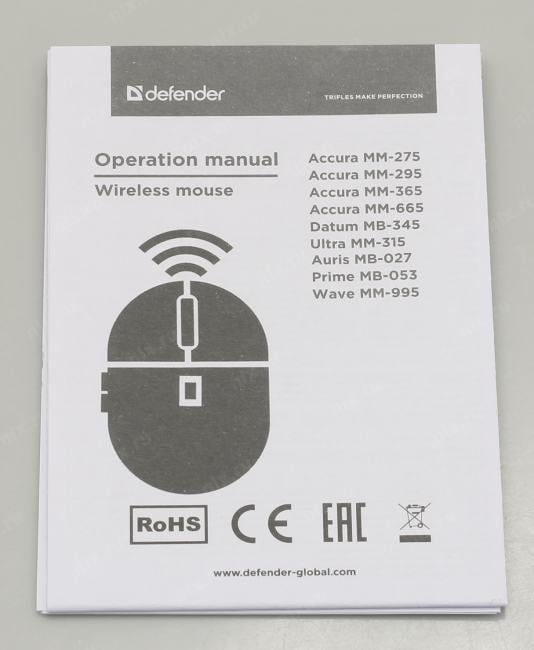Defender Accura Wireless Optical Mouse <MM-275>  (RTL)  USB  6btn+Roll <52275>