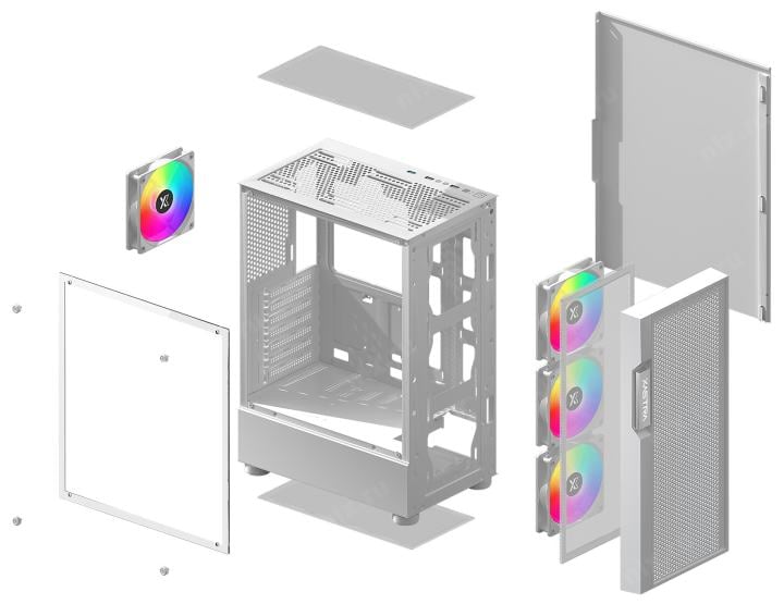 Корпус XASTRA  A302 4FRGB White ATX/Mesh/ tempered glass /  4x120mm FC120-FRGB fans/A302-WH-FC120FRGB-4F-GL
