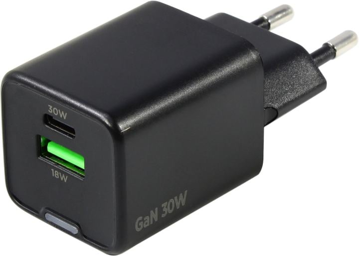 Cablexpert зарядное устройство 30Вт GaN, 3А, QC4.0/PD, 1xUSB, 1xType-C, черный, пакет (MP3A-PC-64)