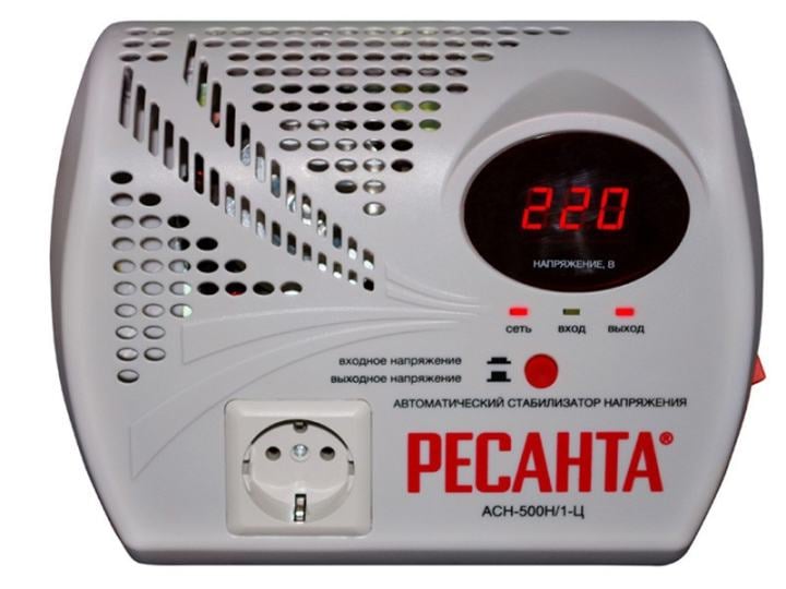 Стабилизатор напряжения Ресанта АСН-500 Н/1-Ц 500 ВА 140-260В цифровой дисплей выход 220В±5% 1*евророзетка АСН-500 Н/1-Ц