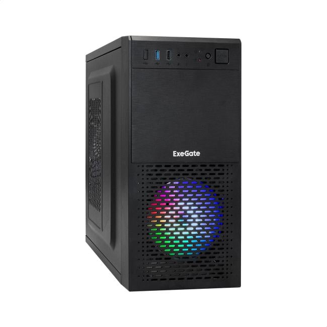 Компьютерный корпус Minitower ExeGate mEVO-7807-XP450 (mATX, БП XP450 с вент. 12см, 1*USB+1*USB 3.0, черный, 1 вент. 12см с RGb подсветкой)