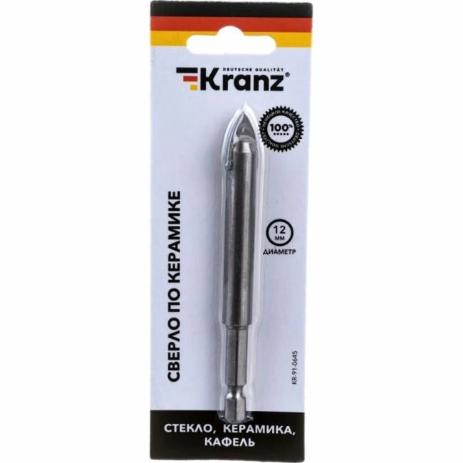 KR-91-0645 Сверло по стеклу и керамике 12 мм шестигранный  хвостовик  Kranz