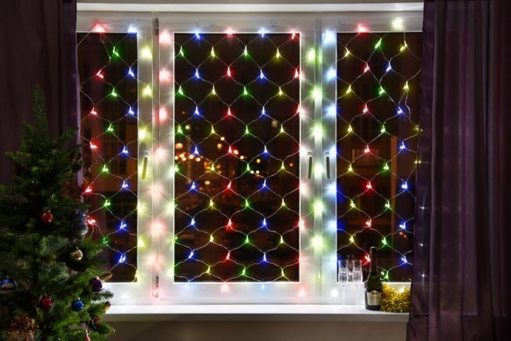 Гирлянда светодиодная "Сеть" 1.8х1.5м 180LED мультиколор 15Вт 220-240В IP20 с контроллером 8 режимов провод ПВХ прозр. Neon-Night 215-139