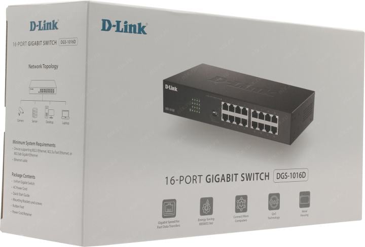 Коммутатор D-Link DGS-1016D/J1A, 16×1GbE, неуправляемый