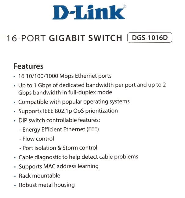 D-Link <DGS-1016D /J1A> Switch 16port  (16UTP  1000Mbps)
