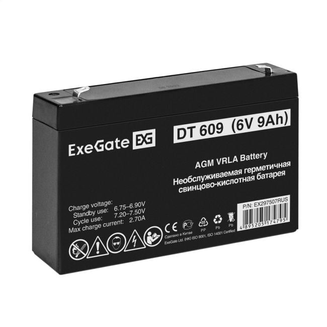EX297507RUS Аккумуляторная батарея ExeGate DT 609 (6V 9Ah,  клеммы  F2)