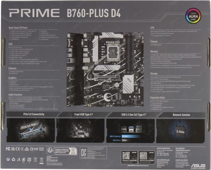 ASUS PRIME B760-PLUS D4 (RTL) LGA1700 <B760> 2xPCI-E Dsub+HDMI+DP 2.5GbLAN  SATA ATX 4DDR4