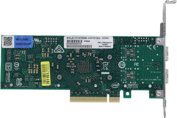 Сетевая карта Intel - E810-XXVDA2, 25 Гб/с, SFP28, 2-port, PCI Express x8, PCIe, low profile, E810XXVDA2G1P5