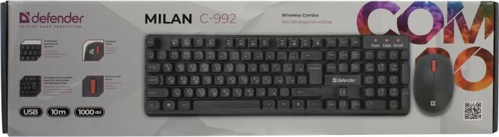 Defender Milan <C-992> Black (Кл-ра, FM, USB+Мышь 3кн, Roll, FM, Optical,  USB)  <45992>