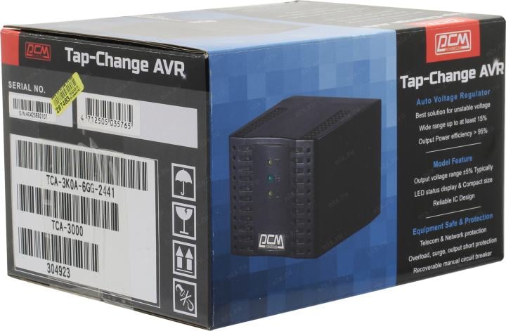 Стабилизатор PowerCom TCA-3000 White (вх.187~253 В, вых. 220V±5%,  4 розетки Euro)