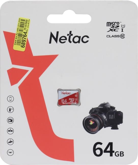 Netac <NT02P500ECO-064G-S> microSDXC Memory Card 64Gb UHS-I  U1  Class10